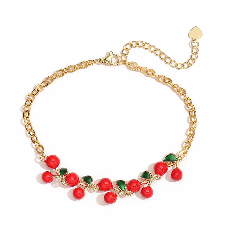 

HECHENG,Sweet and Cute Red Cherry Strawberry Bracelet Necklace for Women Golden Fashion Jewellery Accessories Gift Other