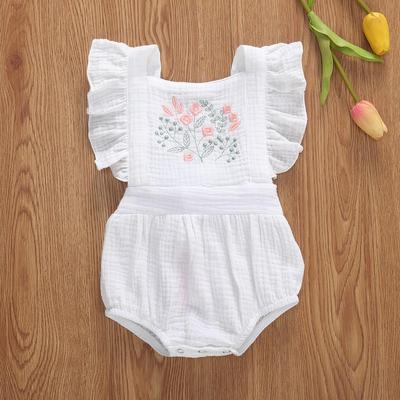 Neugeborenen Baby Mädchen Rüschen Strampler Gestickte Blume Overall Baumwolle Body Outfits Sommer Kleidung Sunsuit