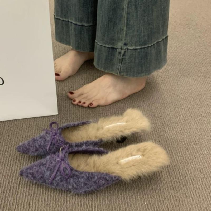 

Женские тапочки баотоу зимние новые с острым носком с мелким вырезом с бантом-бабочкой противоскользящие износостойкие хлопковые туфли 39 фиолетовый