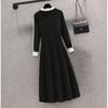Nuovo Abito da Donna Primaverile alla Moda Temperamento Patchwork a Contrasto Scollo a V Slim Maniche Lunghe Oversize