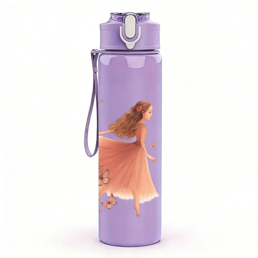 1PC Two Dancing Girl Silhouette 750ml Color Plastic Sports Water Bottle Leakproof Flip Straw Lid Suitable for Sports Office Home Use