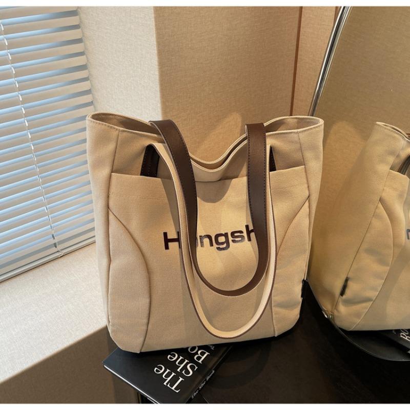 

Tote bag women s large-capacity new spring and summer versatile casual shoulder bag simple college student class bag хаки
