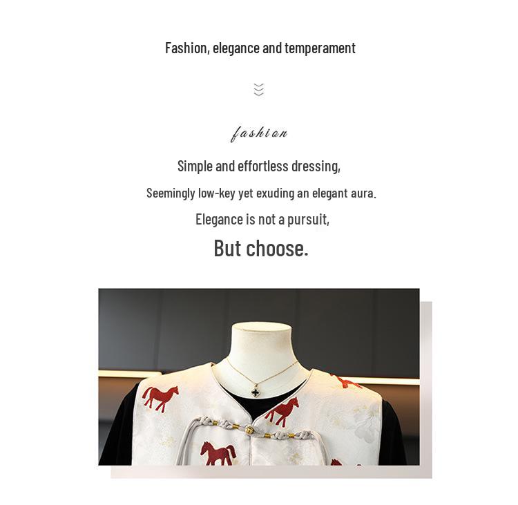 New Chinese Style Year of the Horse Vest: Elegant Spring Triple-Piece Suit for Middle-Aged & Elderly Women