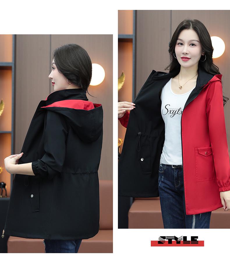 2025 New Women's Mid-Length Slimming Trench Coat, Belly-Covering, Double-Sided Wear, Short Jacket