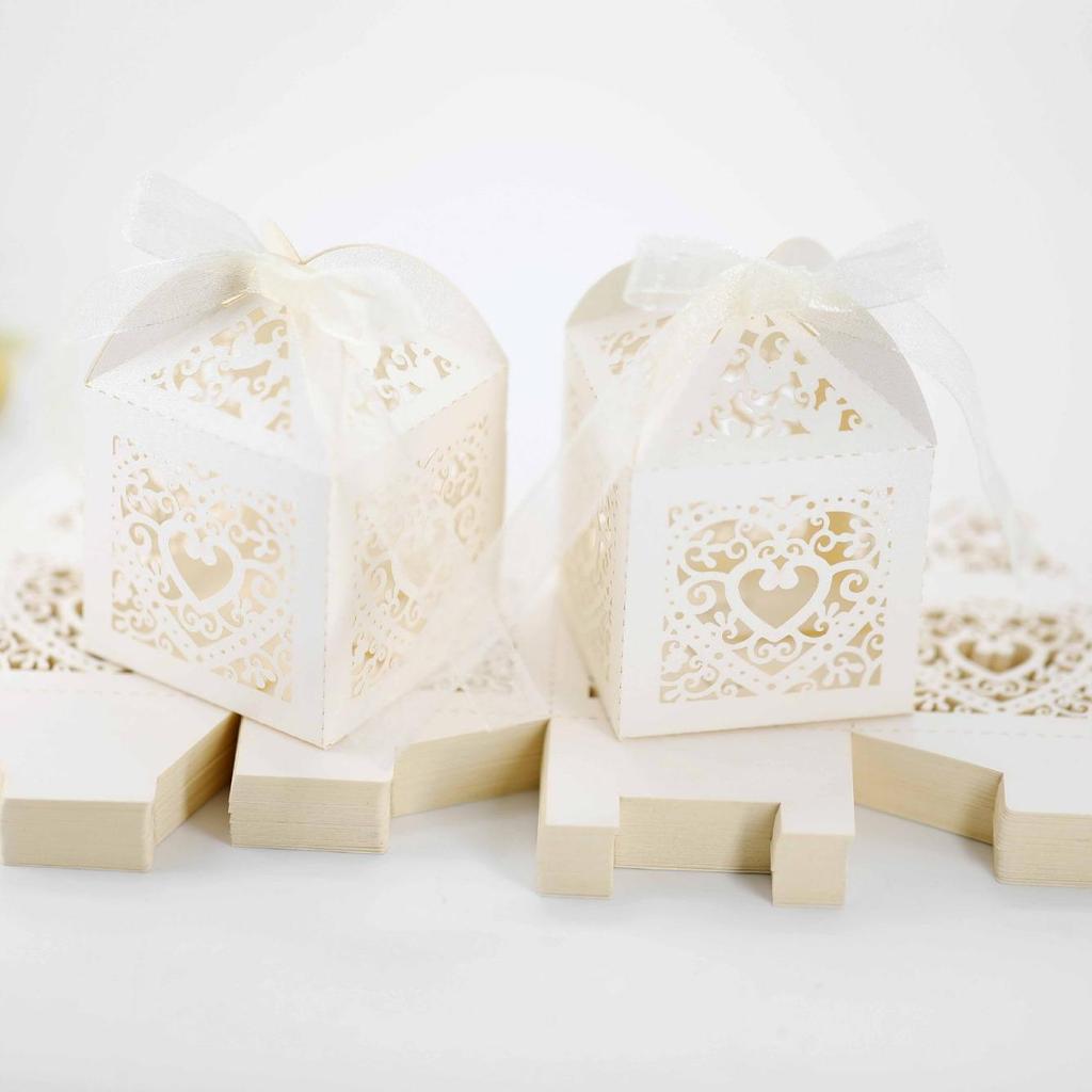 Ivory Heart-Shaped Wedding Candy Box for Chocolates