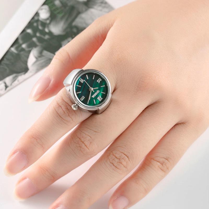 Creative  Punk Dial Quartz Watches Rings For Women Men Couples Mini Elastic Strap Alloy Watch Finger Ring Jewelry
