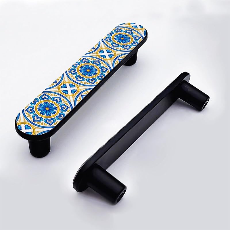 4 Pack Moroccan Ceramic Tile Pattern Cabinet Pull 3-3/4 Inch (96 mm) Hole Center Silver Cabinet Handles Unique Drawer Pull Bathroom Drawer Handle