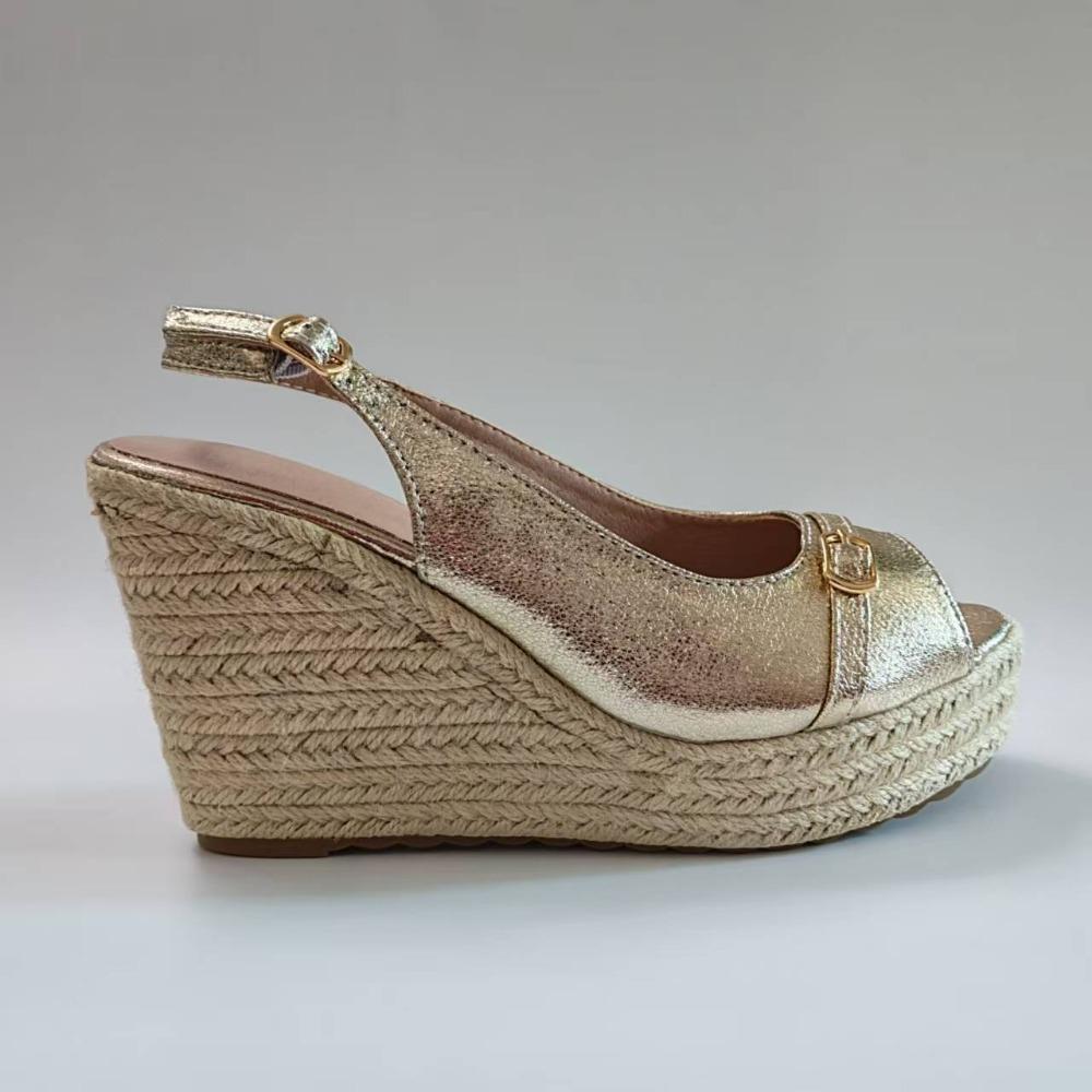 Gold Platform Shoes Women Wedge Heels Peep Toe Elegant Ladies Party Evening Shoes Espadrille Wedge Heel 10cm Plus Size 42