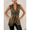 Women Leopard Print Sleeveless V Neck Bow Tie Loose Top