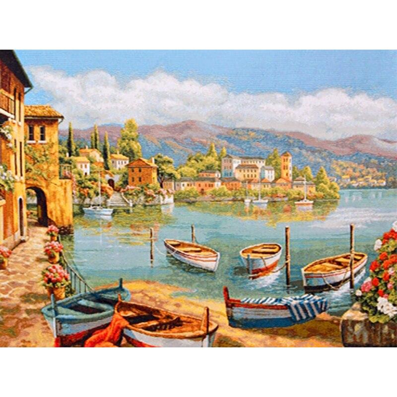 New 5D DIY Diamond Painting Sea View Diamond Embroidery Ferry Cross Stitch Full Round Drill Crafts Home Decor Manual Gift