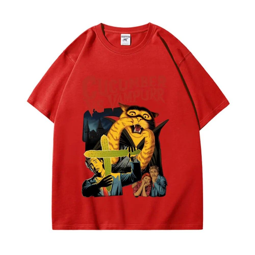 Katze Die Rückkehr von Vampurr Print T Shirt Lustige Horror Halloween T-shirt Unisex Frauen Gothic Vintage Übergroßen T-shirts Streetwear