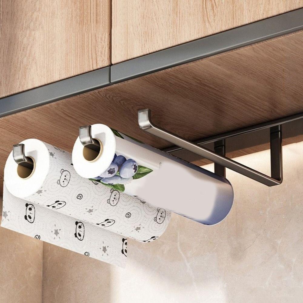 Wall Mounted Paper Towel Holder Carbon Steel Cling Film Storage Rack Roll Paper Dispenser  Bathroom