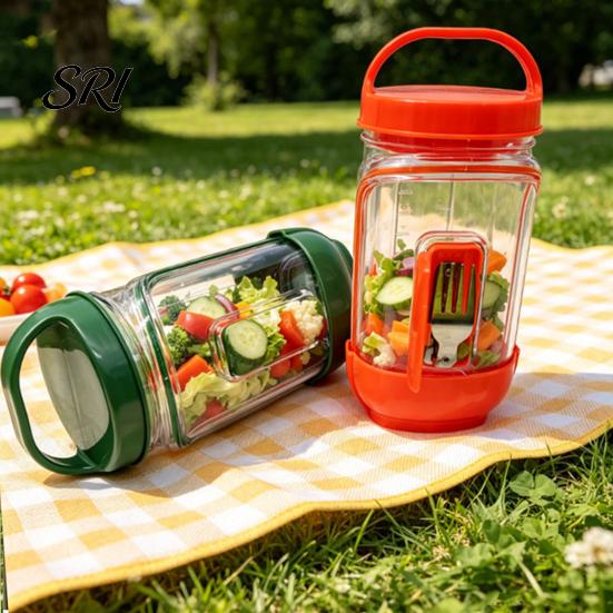 Leak-proof Salad Container Jar Side Open Leakproof Meal Prep Box Layered with Dressing Compartment Reusable Food-Safe Bowl for Travel Office