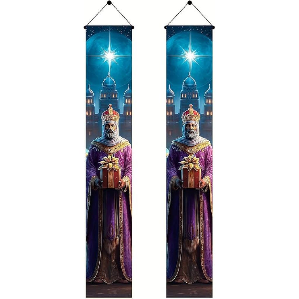 Three Kings Day Door Banner 71 x 12 Inch Vertical Hanging Decoration Epiphany Fiesta Día De Reyes Celebration Religious Holiday Porch Wall Entryway