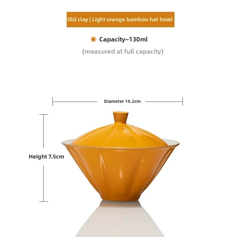 Jingdezhen-Ceramic Tea Cup with Bamboo Hat, Traditional Handmade Tea Ware, Single Bowl, Kung Fu Tea with Lid, Sancai Gaiwan