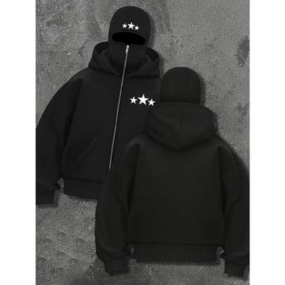 Autumn and Winter Hip-hop Punk Solid Color Loose Casual Double-hat Zipper Sweatshirt, Streetwear Portswear