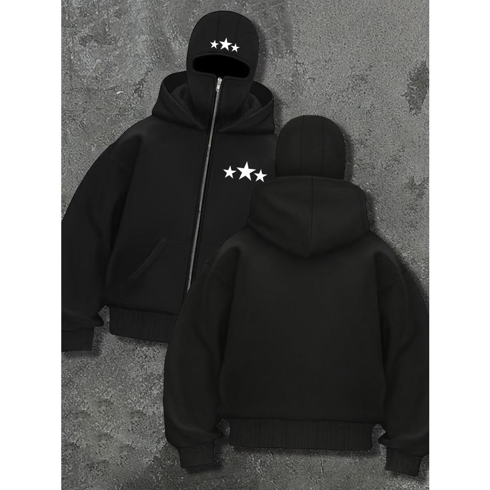 Autumn and winter hip-hop punk solid color loose casual double-hat zipper sweatshirt, streetwear portswear