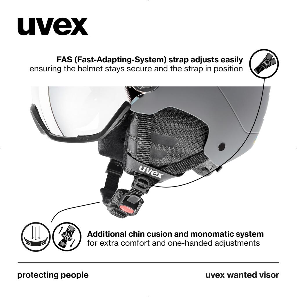 Uvex Visor Glasses Size Wanted Visor Cm Ski/Snowboard Helmet, Compatible, Dial-Type Adjustment, / 58-61