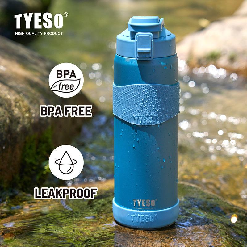 TYESO 750/900ml Thermal Bottle Stainless Steel Vacuum Flasks with Straw Cup Sleeve BPA-Free Insulated Bottles for Sports Cycling
