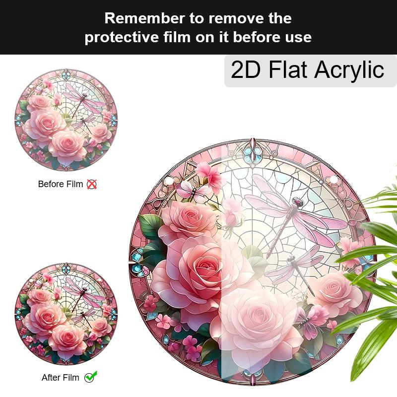 Acryl Rosa Rose Libelle Sonnenfänger Buntglas-Effekt Fensterhänge-Ornament Blumenliebhaber Geschenke