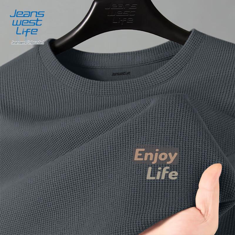 Jeanswest Men s Heavyweight Waffle Knit Round Neck Long Sleeve Sweatshirt 3XL