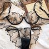 French Ultra Thin Underwear Set Sexy Mesh Breathable Bras Women Summer Lace Lingerie Black Temptation Intimates Briefs Sets