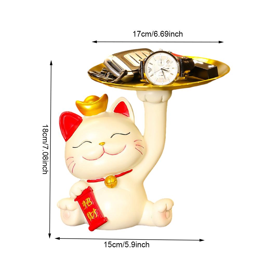 Living Room Entrance Key Holder Neo Chinese Style Creative Storage Tray Cartoon Cute Fortune Cat Tray for Home Porch Living Room