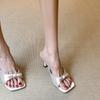 Sheepskin Gentle Bow Square Head Open-toed Cool Slippers Women's Summer Wear Versatile Word with Fairy High-heeled Sandals
