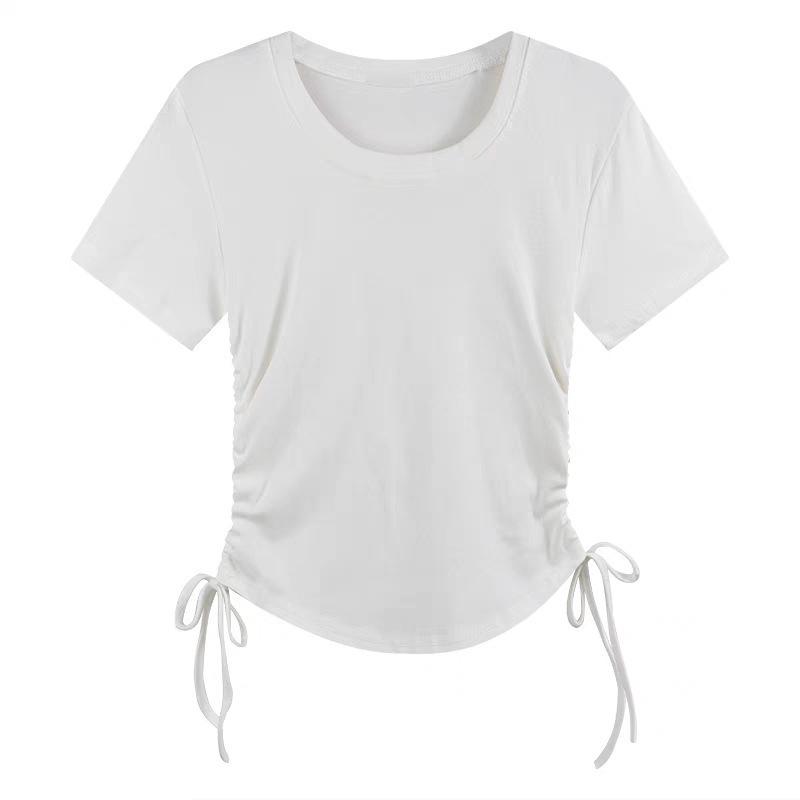 2025 Summer Korean Style Women's Slimming Drawstring Waist T-Shirt
