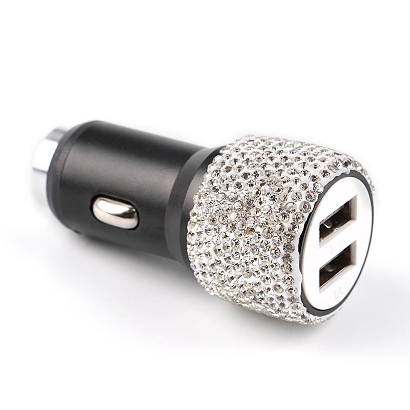 New Bling USB Car Charger 5V 2.1A Dual Port Fast Adapter Pink Car Decor Car Styling Diamond Car Accessories Interior for Woman