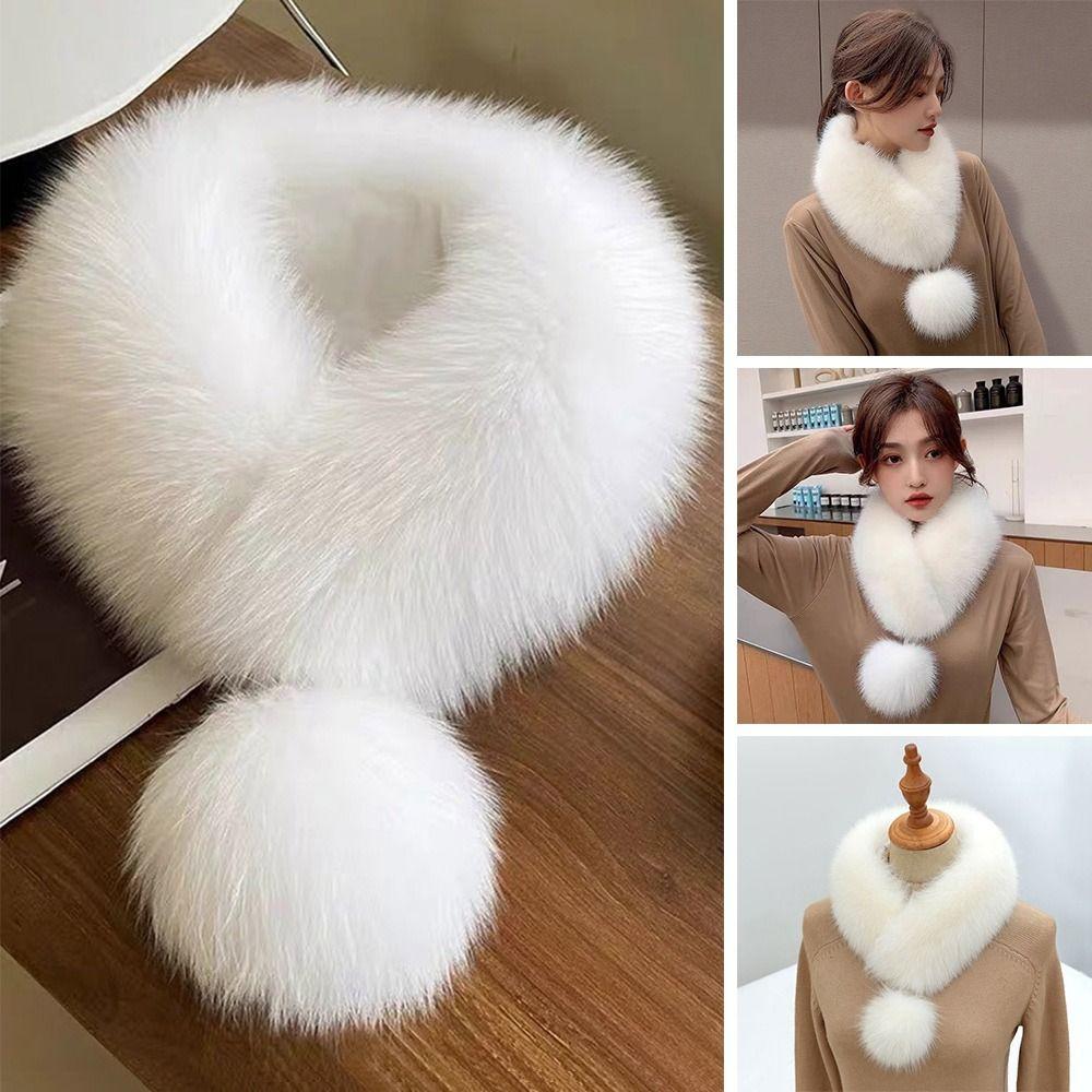 Thickened Winter Scarf Solid Color Faux Fox Fur Collar Neck Warmer Scarf  Cold Weather Accessories