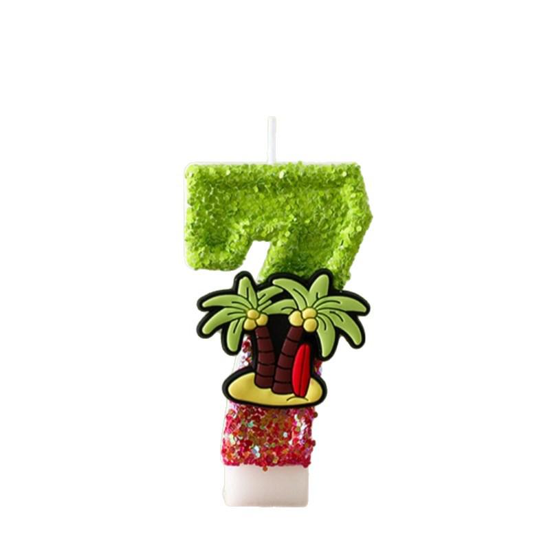 Cute Coconut Tree Number Birthday Candle Cake Decoration