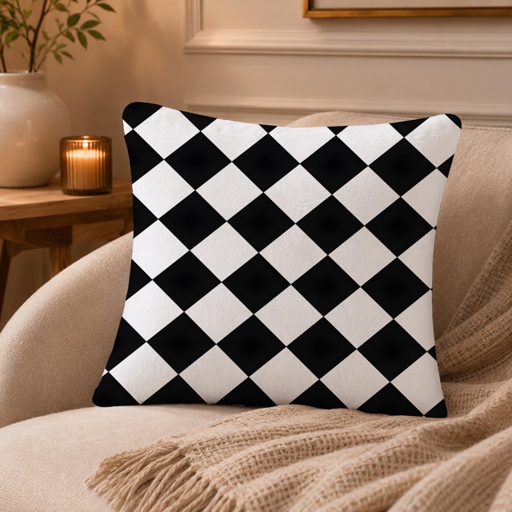 Zwart-wit patroon Kussensloop Anti-huisstofmijt Kussensloop Onzichtbare rits zijdezacht kort pluche Bankkussensloop 50x50cm