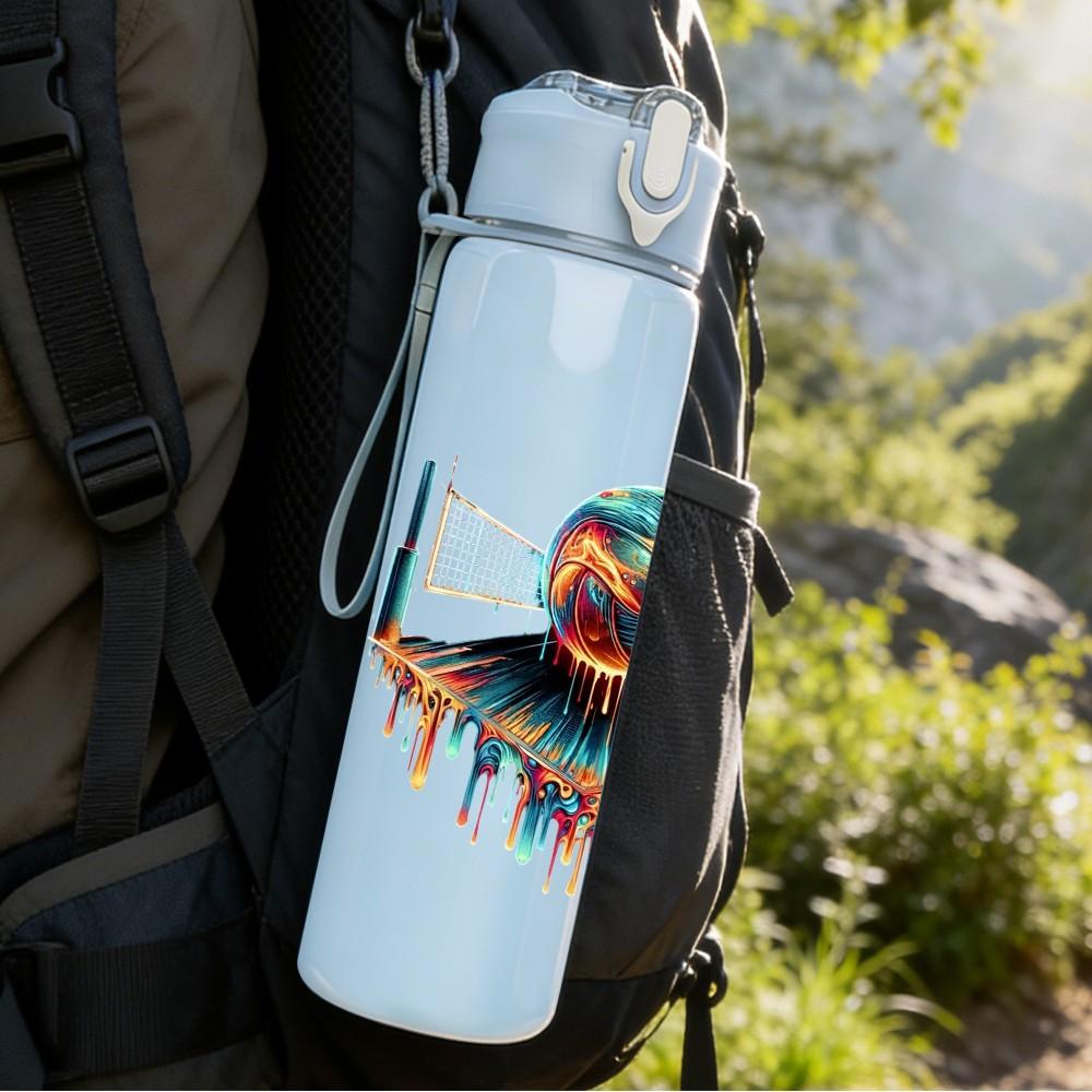 1PC Volleyball Fire Explosion Art Print 750ml Color Plastic Sports Water Bottle Leakproof Flip Straw Lid Suitable for Sports Office Home Use