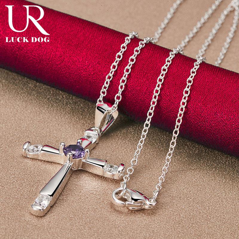 925 Sterling Silver Cross Zircon Pendant Necklace Fashionable Wedding Jewelry