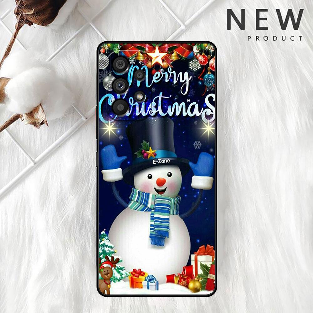 Cartoon Snowman Christmas Case For Samsung Galaxy A52 A12 A51 A53 A33 A71 A32 A31 A21 A01 A11 A22 Black TPU Phone Shell
