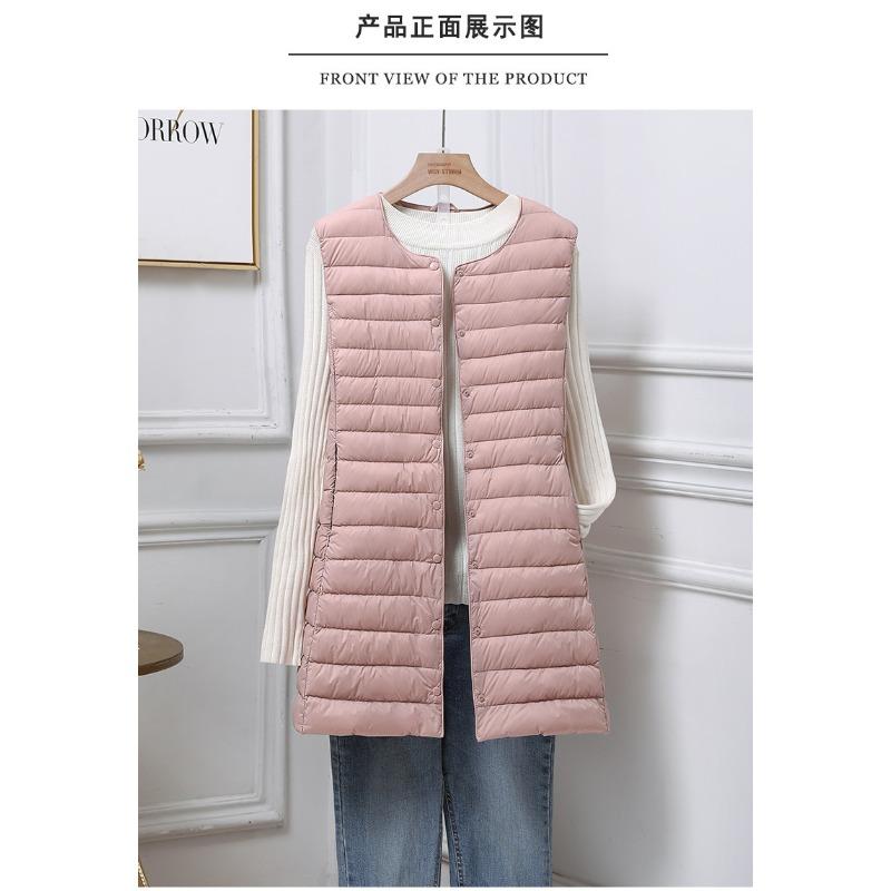 Down vest women's medium and long, thin loose and light hooded vest jacket