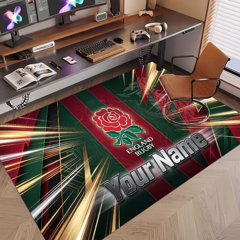 Custom Rug England Rugby Pattern Print Name Text Soft Non‑Slip Floor Carpet for Home Indoor Decoration