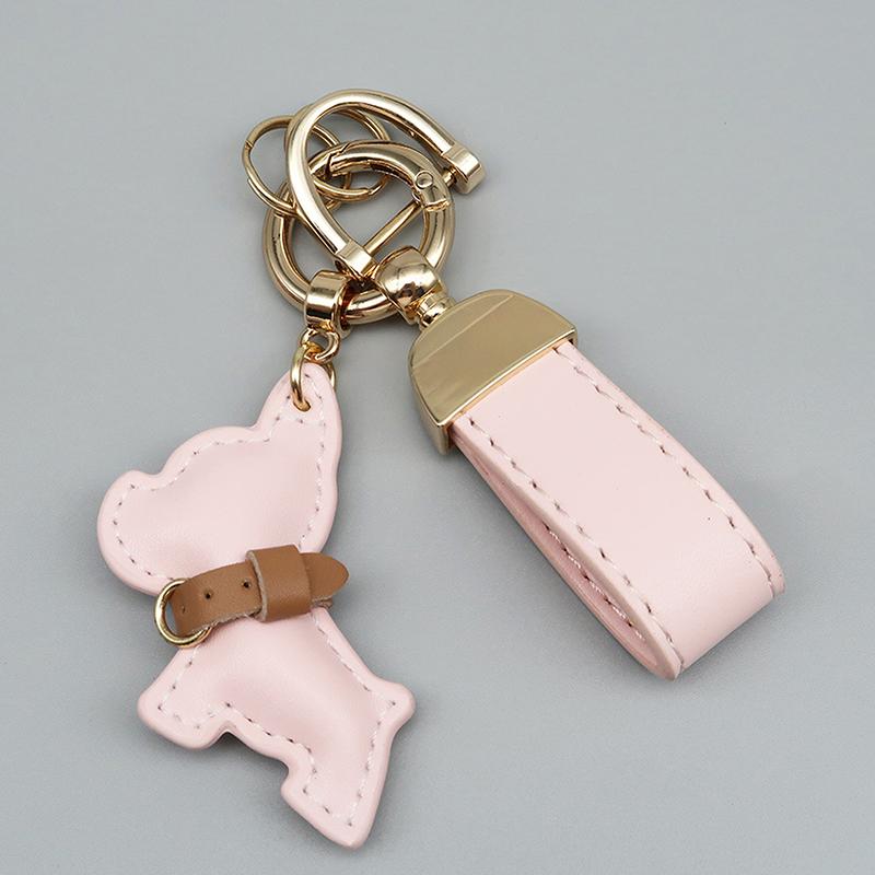 1 Piece Multi-color Leather French Bulldog Puppy Car Keychain Creative Gift Bag Pendant Ornament Cute Car Key Chain