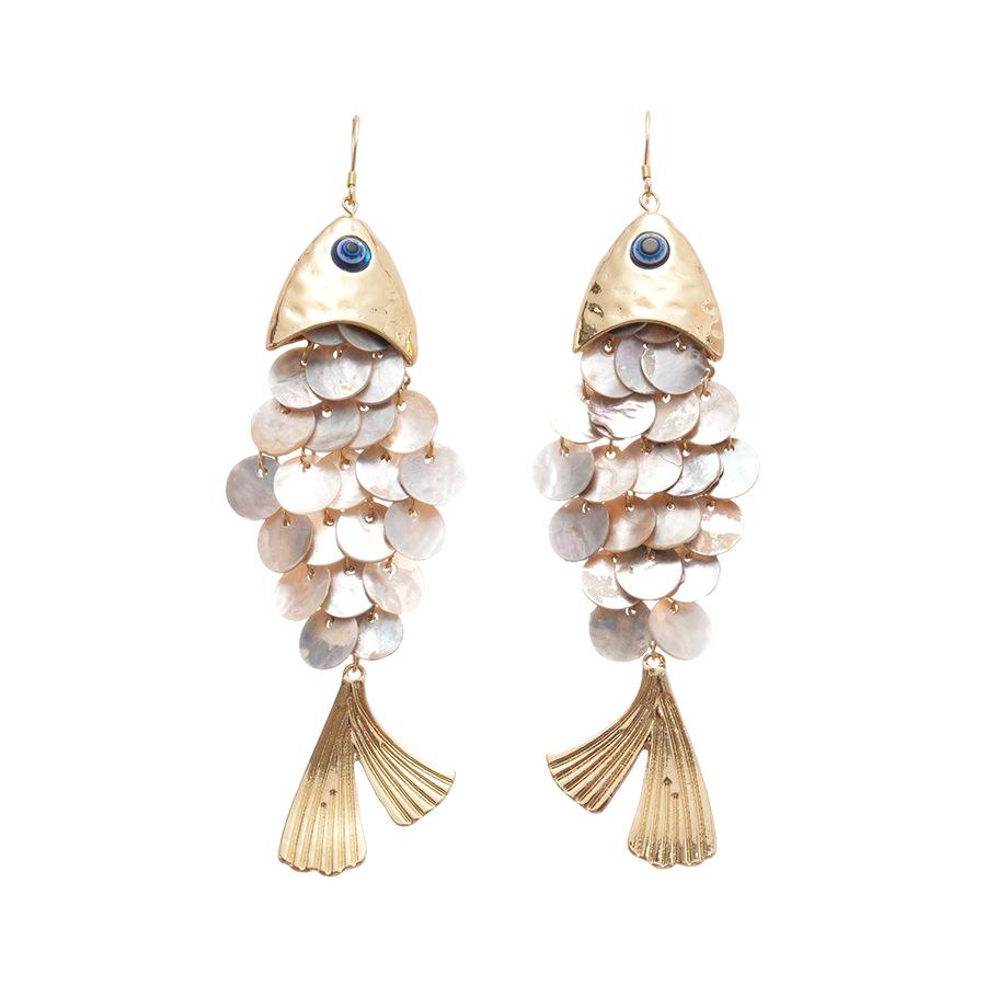 Fish-shaped Shell Tassel Ear Hooks Seaside Resort Style High-end Earrings for Women