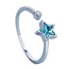 Atemberaubender 925 Sterlingsilber Sternring für Damen mit blauen Diamanten, verstellbares Design