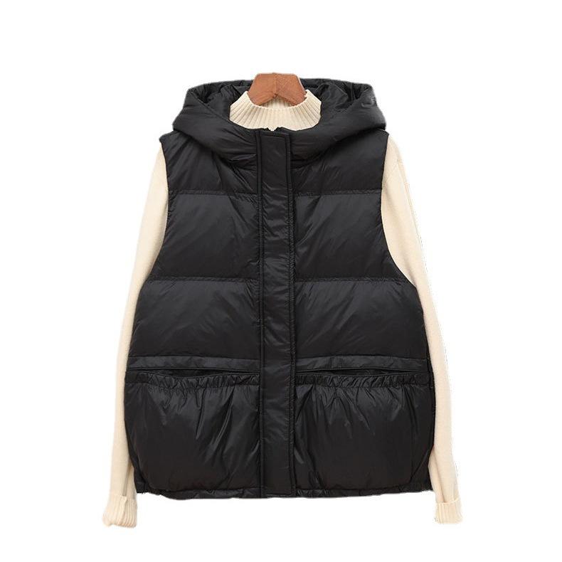 White Duck Down Jacket, Vest Women's Short Model, New Light and Thin Outer Wear Hooded Vest In Autumn and Winter