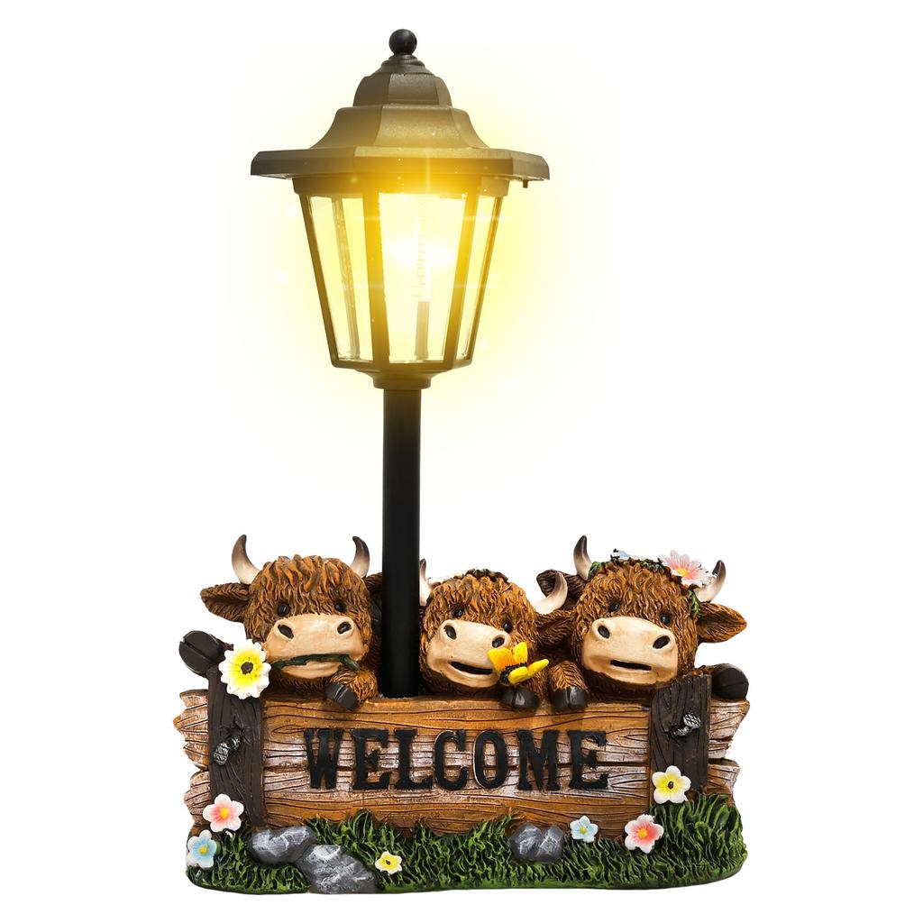Solar LED Cow Statue Outdoor Garden Lamp Figurine Animal Creative Resin Light Yard Lawn Patio Pathway Decoration Lantern