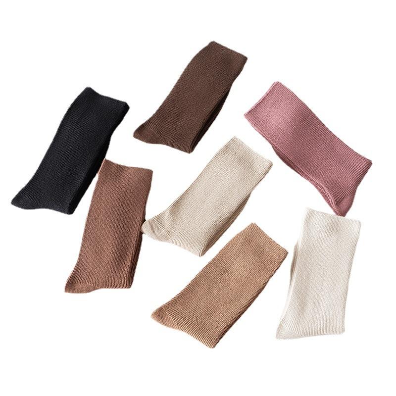 Coffee-colored Dui Dui Socks for Women's Autumn and Winter, Thin Double-needle Striped Long Socks for Women, Breathable Cotton Socks