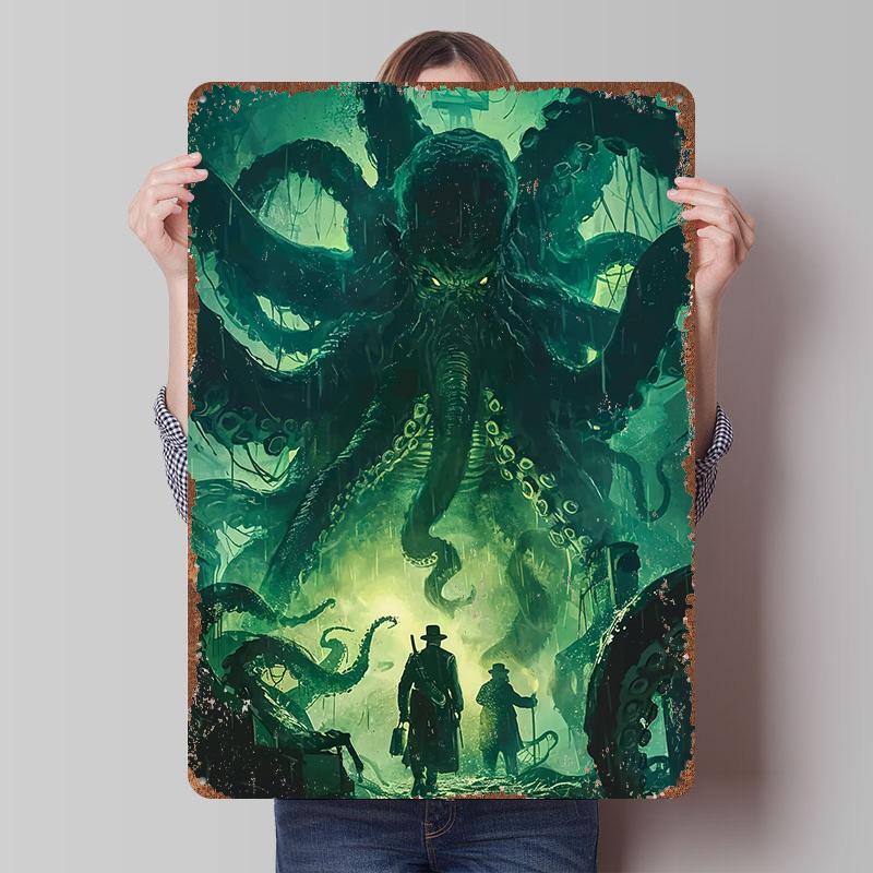 Cthulhu Awakens Printed Poster Customized Wall Art Retro Vintage Metal Tin Signs for Mancave Decoration Room Home Decor Items