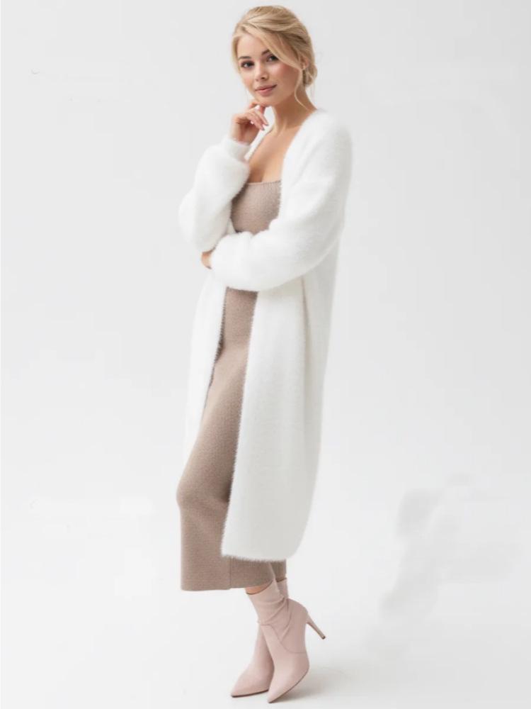 

European & American Style Imitation Mink Velvet Long Sweater Coat - Autumn/Winter Knitted Solid Color, Long Sleeve, Lazy Style One size