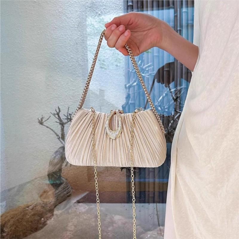 JIAERDI Satin Pleated Evening Handbag Women Fashion Luxury Design Shoulder Bag Ladies Shiny Chain Chic 2025 New Crossbody Bag