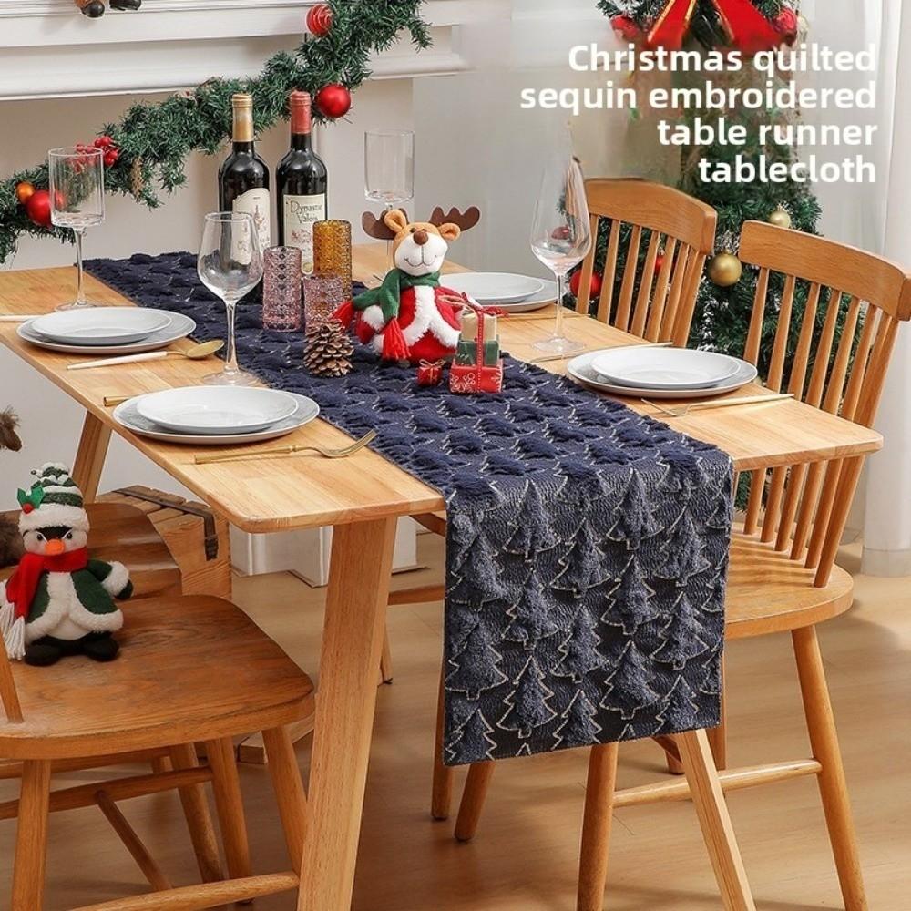 New Christmas Table Runner Polyester 3D Design Xmas Tree Table Cover 33*183cm Sequin Texture Party Table Setting Home Decor