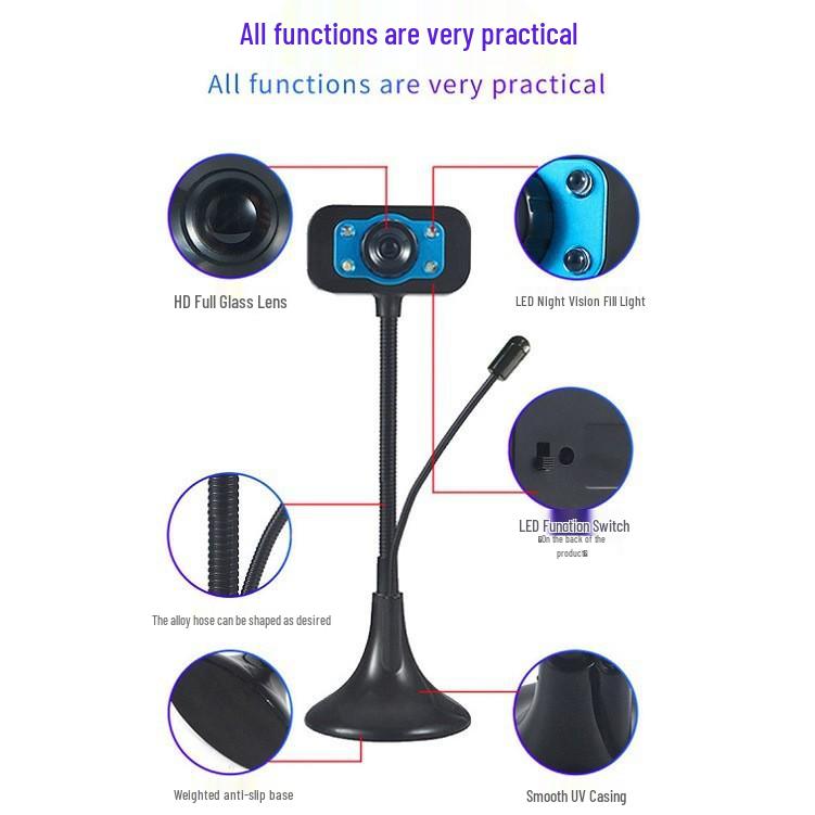 HD USB Webcam with Microphone & Night Vision for Streaming, Video Calls, and Online Classes