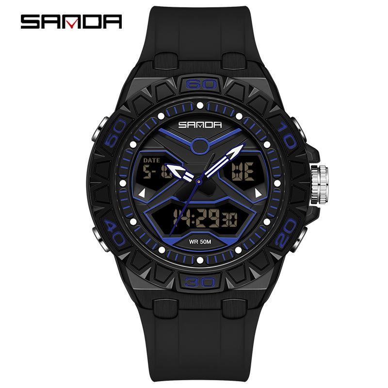 Sanda Sports Waterproof Multifunctional Youth Alarm Clock Watch - Unisex Student Wristwatch